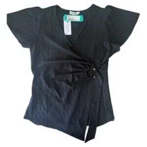 NWT Beacon Black Flutter Sleeve Wrap Blouse| Size L